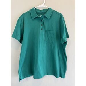 Lands’ End 100% Cotton Polo Shirt Women’s Plus Size 1X 16W-18W Green Peru‎